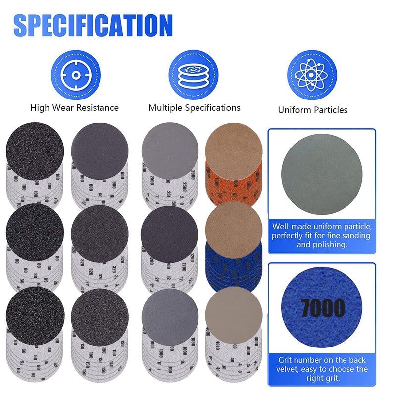 Depvko Water Grit Sandpaper 60/80/100/150/320/600/1000/1200/2500/4000/7000/10000 and 5-inch Backing Pad Set  Wet Dry Electric Hook &Loop Sanding Disc with Pad  Grinding Abrasive Paper - Image 5